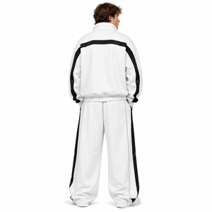 Sweat-shirt oversize à col montant avec panneau contrastant personnalisé, sweat à capuche zippé intégral, pantalon de survêtement large en molleton épais, ensembles décontractés - Product Image 2