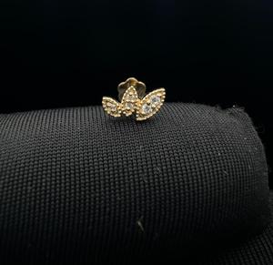 Botanical Lab Grown Diamond Leaf <b>Stud</b> Earring In 14K Gold For <b>Helix</b> Piercing - Product Image 5
