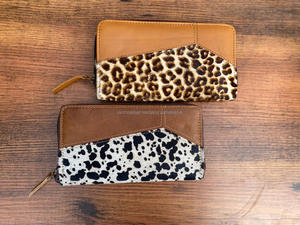 Cheveux faits à la main sur imprimé léopard en cuir véritable fermeture éclair portefeuille Western cuir de vachette pochette pour femmes carte de crédit et portefeuille de téléphone - Product Image 3