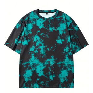 <b>Men's</b> Oversized <b>Tie</b>-Dye Knitted T-Shirt Short Sleeve O-Neck Quick Dry Street Style With Pattern Green <b>Black</b> Design - Product Image 1