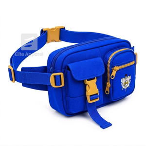 Bolso de cintura personalizado de la hermandad Sigma Gamma Rho, azul y dorado, estilo casual, con logo bordado y bolsillo con cremallera para ropa griega femenina. - Product Image 1