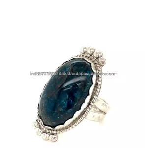 Anillo de piedras preciosas Chapado en plata 925 de apatita azul más vendido, anillo hecho a mano para hombres y mujeres, regalo de aniversario para su anillo bohemio - Product Image 6