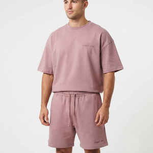 Conjunto de Sudadera y Pantalones Cortos para Hombre con Logotipo Personalizado, Camiseta y Pantalones Cortos con Cremallera, Conjuntos de Camisetas Holgadas Informales de Algodón y Poliéster - Product Image 1