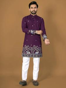 Kurta Pajama de Algodón Grueso de Primera Calidad para Hombre con Elegante Estampado Digital, Traje de Fiesta Disponible para la Venta - Product Image 5