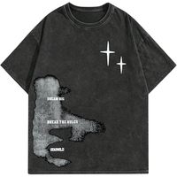 Camiseta de Manga Corta para Hombre, Talla Grande, Tejido Jersey de Algodón 100% de 280 g/m², Cuello Redondo, Estampado de Letras, Estilo Urbano Holgado