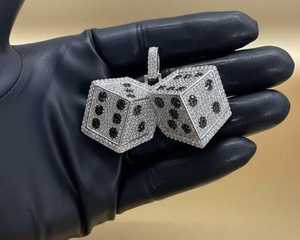 Pendentif dés en moissanite VVS sertie de micro-pavés, en argent 925, style Hip Hop Bling, pour bijoux de mode masculine - Product Image 2