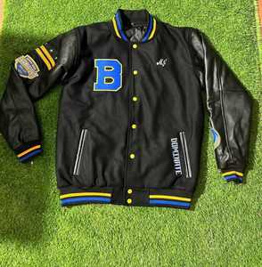 Chaqueta Safari UNISON para Hombre, Negra, con Letras Bordadas, de Lana, Nailon/Algodón, Cuello Alto, Estilo Bomber Deportivo, Impermeable - Product Image 1
