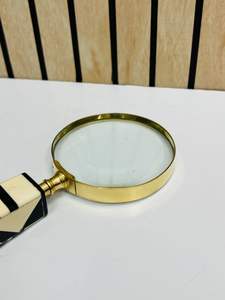 3'' Handcrafted Brass <b>Magnifying</b> <b>Glass</b> with Geometric Bone Handle | Optical <b>Glass</b> Reading & Inspection <b>Magnifier</b> - Product Image 2
