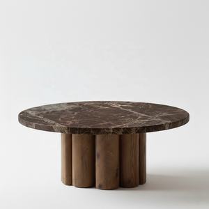 Table basse contemporaine B2B en bois massif et plateau en marbre pour salon, hôtels, hall, bar, villa, restaurant - Product Image 2