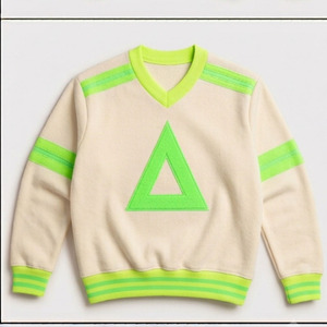 Pull en tricot vert à col en V avec applique triangulaire blanche, coupe classique, pull décontracté pour homme, vêtements d'automne, design rayé - Product Image 5