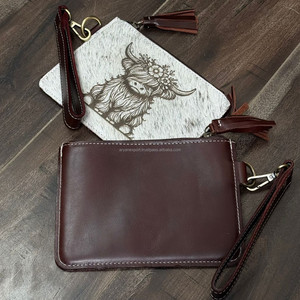 Bolso de mano de cuero de vaca con diseño floral grabado con láser de vaca Highland Bolso occidental de cuero hecho a mano con borlas - Product Image 5