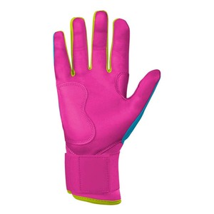 Gants de frappe en cuir bleu avec bordure rose et vert lime, fermeture auto-agrippante, durables pour l'entraînement, unisexe adulte - Product Image 4