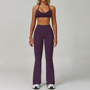 Custom High Waisted <b>Flare</b> <b>Leggings</b> Set Workout Yoga Bra Breathable Stretch Fabric Moisture Wicking Sportswear Gym Fitness Wear - Product Image 3