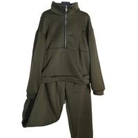 Ensemble de survêtement molletonné violet à capuche pour femme, pull demi-zip et pantalon de jogging, coupe ample, tenue décontractée d'hiver