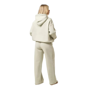 Ensemble de survêtement deux pièces pour femme avec logo personnalisé, sweat à capuche léger et pantalon en polaire chaude, tenue décontractée unie et tendance pour l'été - Product Image 2