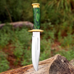 Couteau de chasse Bowie en acier 3cr13 avec manche en bois Pakka et embout en laiton, couteau de chasse et de camping avec étui en cuir - Product Image 4