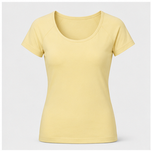 เสื้อยืดแขนสั้นสีเหลืองอ่อนสำหรับผู้หญิง คอวี ทรงเข้ารูป รุ่น WTS-0031 - Product Image 1