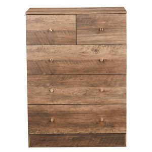 Cassettiere con Finitura Melaminica Effetto Lino 66*40*91cm, 3+2 Cassetti, Maniglie Oro Opaco, in Truciolato - Product Image 3