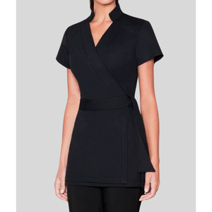 <b>Wrap</b> Style Beauty Salon Uniform Tunic Breathable Unisex Cotton Polyester Spandex Short Sleeve Top Custom Logo for Esthetician - Product Image 3