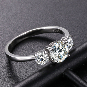 VVS Lab Grown Diamond Three Stone <b>Ring</b> 925 Sterling <b>Silver</b> Round Cut Bridal Engagement Jewelry Classic <b>Statement</b> <b>Ring</b> For Women - Product Image 1