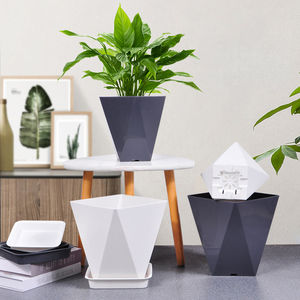 GT10 Pot de fleurs géométrique en résine sans BPA avec plateau assorti, pot carré pour plantes d'intérieur et décoration moderne de la maison - Product Image 4