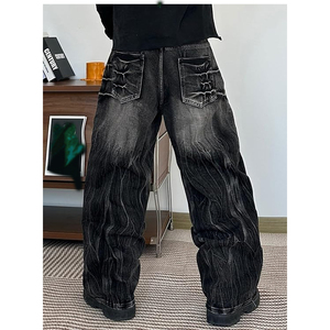 Men Vintage Casual Oversized Baggy Jeans Wide Leg Washed Denim <b>Trousers</b> Hip Hop Streetwear Winter Autumn Spring - Product Image 2