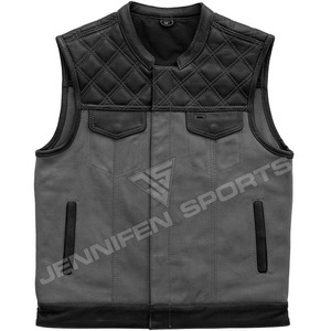 Gilet de moto personnalisé en cuir véritable de vachette et toile, coupe diamant, unisexe, respirant, coupe-vent, décontracté chic, avec poches - Product Image 1