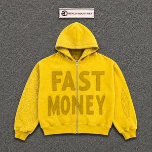 NOUVEAU SWEATSHIRT JAUNE DE QUALITÉ POUR HOMME, IMPRIMÉ EN RELIÈVE, ZIPPÉ, SURTAILLE, EN TISSU FRENCH TERRY, POUR L'AUTOMNE, VÊTEMENT DE QUOTIDIENNE, STYLE STREETWEAR - Product Image 5