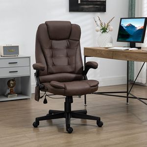 Sedia da Ufficio in Lino con Schienale Alto, Funzione di Massaggio Vibrante e Riscaldante, Sedia Direzionale Regolabile, Design Tradizionale, Colore Caffè in Nylon - Product Image 2