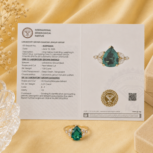 Anillo de Oro Sólido de 14 Quilates de Lujo con Diamante de Corte Brillante Redondo Certificado por IGI y Esmeralda de Colombia para Mujer, Joyería para Bodas y Fiestas - Product Image 6