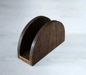 Wooden Napkin Holder Curved Side Design Upright Tissue Organizer Dark Brown Finish Elegant Tabletop Kitchen Dining Office Access - Product Image 1