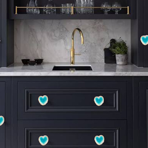 Handmade Blue <b>Ceramic</b> Heart Cabinet <b>Knob</b> | Gold Alloy <b>Drawer</b> Door Handles Kitchen Bedroom Furniture Home Decor Hardware Set of 3 - Product Image 4