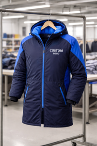 Custom Swim Parka <b>Jacket</b> Blue Panels <b>Jacket</b> Waterproof <b>Long</b> Coat Hooded Fleece Lined <b>Winter</b> Swimming Outerwear for Teams - Product Image 6