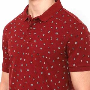 Polo de algodón de manga corta con estampado geométrico rojo para hombre, informal, transpirable, Oxford, corte regular. - Product Image 3