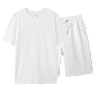100% Cotton Mens Casual 2 Piece T Shirt Shorts <b>Set</b> Breathable Quick Dry <b>Knitted</b> Solid Street Style Front Outfit OEM Wholesale - Product Image 5