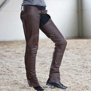 Chaparreras de cuero genuino para montar a caballo, chaparreras profesionales de equitación, estilo vaquero occidental, chaparreras de protección para las piernas. - Product Image 6