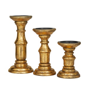 Ensemble élégant de 3 bougeoirs dorés vintage, finition vieillie, forme ronde, pour mariage et décoration intérieure, style luxueux - Product Image 2
