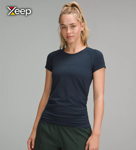 T-shirt décontracté léger pour femme XEEP, coupe ample, manches courtes, respirant, col en V, brodé, tricoté, polyester/coton - Product Image 1