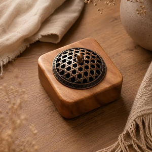 Square Wood Incense Burner Wooden Incense Holder <b>Box</b> Carved Burner Meditation Decor Home Accent By Whimsy Art Craft - Product Image 3