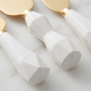 มีดเนยชีส หินอ่อนสีขาว ดีไซน์เคลือบทองเงา อุปกรณ์ตัดโลหะสำหรับครัวบ้าน - Product Image 2