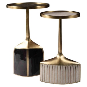 Set of 2 pedestal tables in shagreen shell and brass luxury modern nesting accent tables premium textured inlay end tables - Product Image 4