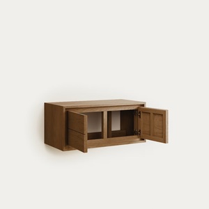 Meuble de salle de bain moderne en teck massif, 2 portes, design de rangement en bois naturel, fournisseur de meubles OEM ODM d'Indonésie - Product Image 1