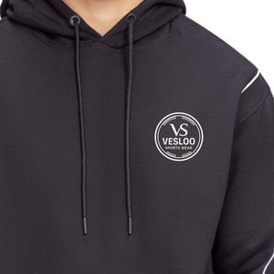 Sweat à capuche pour homme coupe droite en molleton noir avec passepoil coupé-cousu et imprimé sur la poitrine, style décontracté OEM ODM - Product Image 5