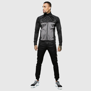 Survêtement unisexe OEM noir et gris, respirant, séchage rapide, écologique, manches longues, col rond, veste à cordon de serrage - Product Image 3