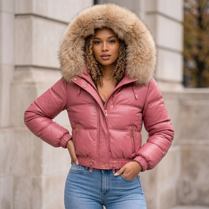 Women's Leather <b>Puffer</b> <b>Jacket</b> With Zipper Closure Streetwear Windproof Plaid Pattern <b>Thin</b> Winter <b>Jacket</b> , Pufferjacken - Product Image 6