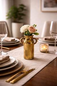 Decor Gold Aluminium Flower Vase with Dual Handles Hammered Metal <b>Mini</b> Decorative Accent for Dining <b>Table</b> Shelf & Home Decor - Product Image 2