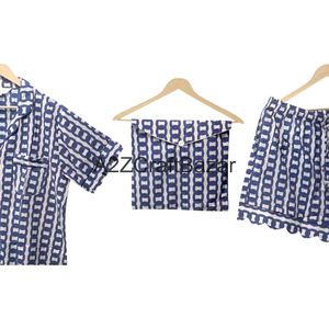 Conjunto de Pijama de Manga Corta para Mujer, 100% Algodón Puro, Estampado a Mano, Lujoso y Suave, con Cintura Elástica y Bolsillos, para Invierno y Verano - Product Image 2