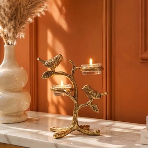 Home Illumination Golden Bird <b>Tree</b> Candle <b>Stand</b> Home Decoration Heat Resistant 10.6in - Product Image 3