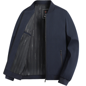 Blouson Bomber Homme Personnalisé Bleu Marine Doublure Rayée Premium Coupe Slim Veste Décontractée Légère Zippée pour Affaires - Product Image 1