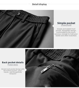 Pantalon décontracté pour homme avec taille élastique et cordon de serrage, poches latérales, tissu tricoté respirant de poids moyen, pour l'automne, gris, marine, noir - Product Image 6
